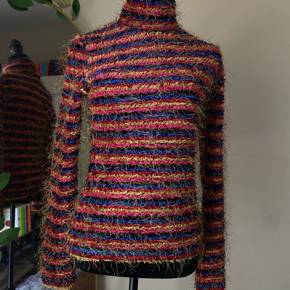 90s striped sweater fuzzy turtleneck cache shimmer medium